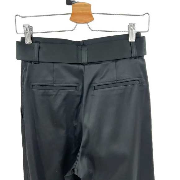 Aritzia Babaton Belted Pleat Pant Trouser Cropped Stretch Satin Black Size 2 - Picture 9 of 13